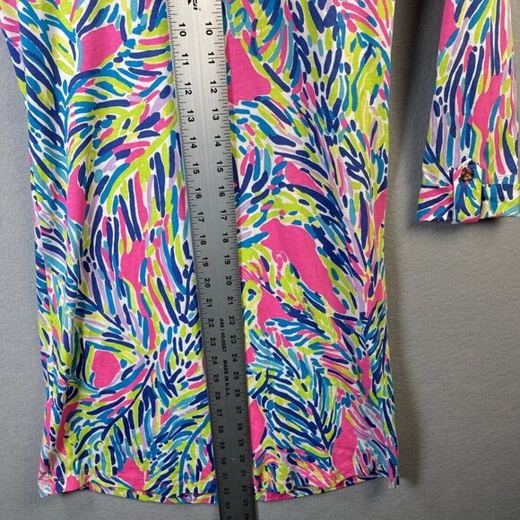 Lilly Pulitzer‎ Dress XS Multi Palm Reader Rossmore 100% Pima Roll-Tab Sleeves - Picture 3 of 12